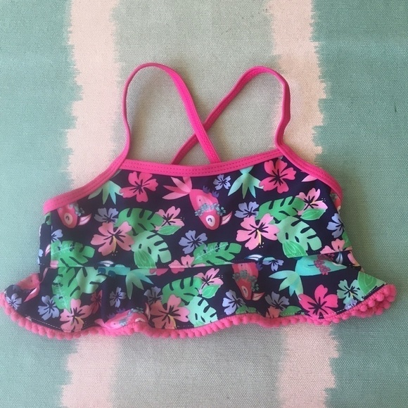 Viv & Lou Floral Ruffle Bikini Swimsuit Pom Pom Trim Small - Picture 2 of 15